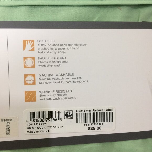 NEW Home Design Twin Sheet Set 100% Polyester Microfiber Light Green - Picture 3 of 4